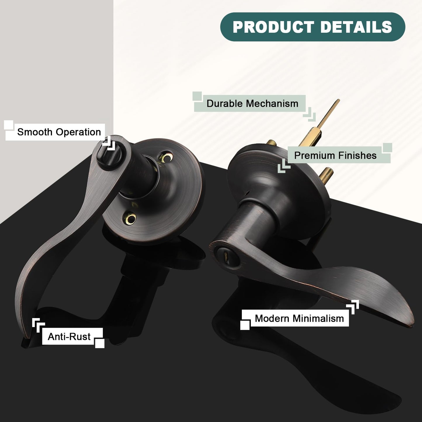GOBEKOR 8 Pack Privacy Door Handles - Oil Rubbed Bronze Interior Door Handles with Lock Wave Lever for Bedroom Bathroom