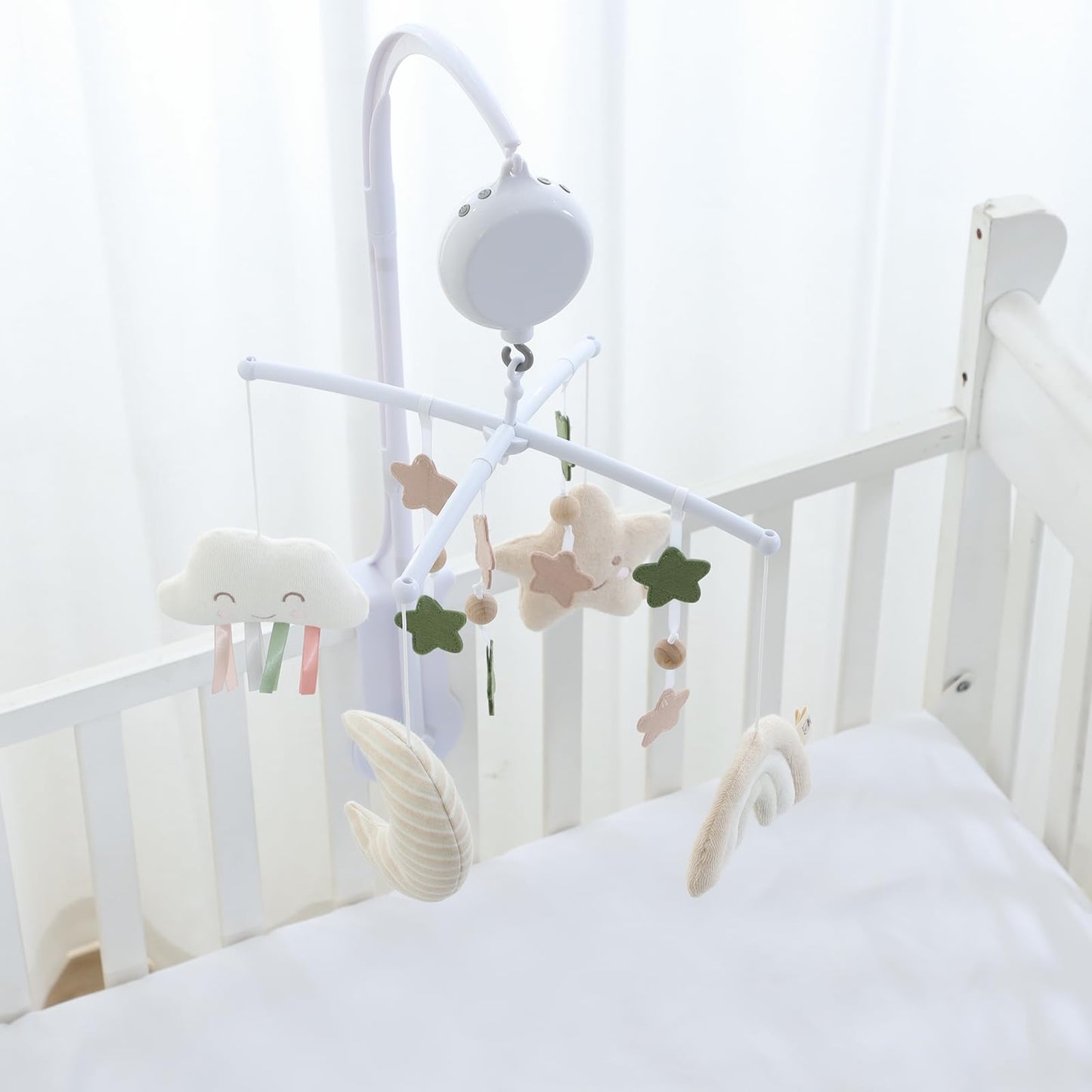COTTONBEBE Crib Mobile 35 Lullaby Music, Cotton Baby Mobiles for Cribs & Pack N Play, Easy to Install, Stuffed Animals Hanging Toys Newborn Boys & Girls, Star Nursery Decor