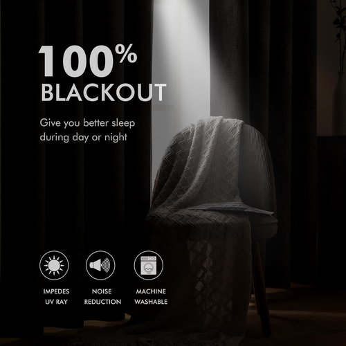 MIULEE Blackout Linen Textured Curtains - Thermal Insulated Room Darkening Drapes | Midnight Blue, 52 x 108 Inch (2 Panels)