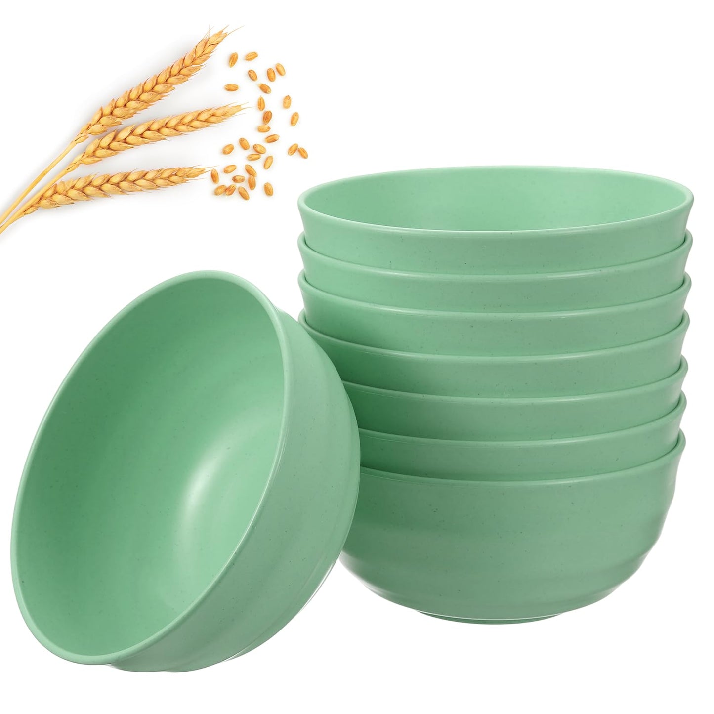 uxcell 8Pcs Unbreakable Straw Bowls, 7.9" Reusable Dinnerware Microwave and Dishwasher Safe Bowl for Kitchen Camping Picnic Serving, Green