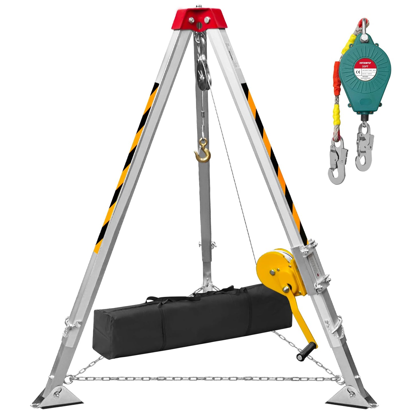 Confined Space Tripod Kit, 1800 lbs Winch with 98' Cable, Confined Space Rescue Tripod with 4.4' to 7' Adjustable Legs, Portable Tripod Kit with 32.8' Protection, Rescue Tripod Lifting Hoist