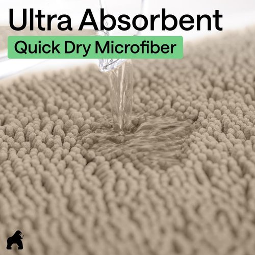 GORILLA GRIP Bath Mat - Thick, Soft, Absorbent Polyester with Rubber Backing | Quick Dry, Machine Washable, 107x61 cm, Beige