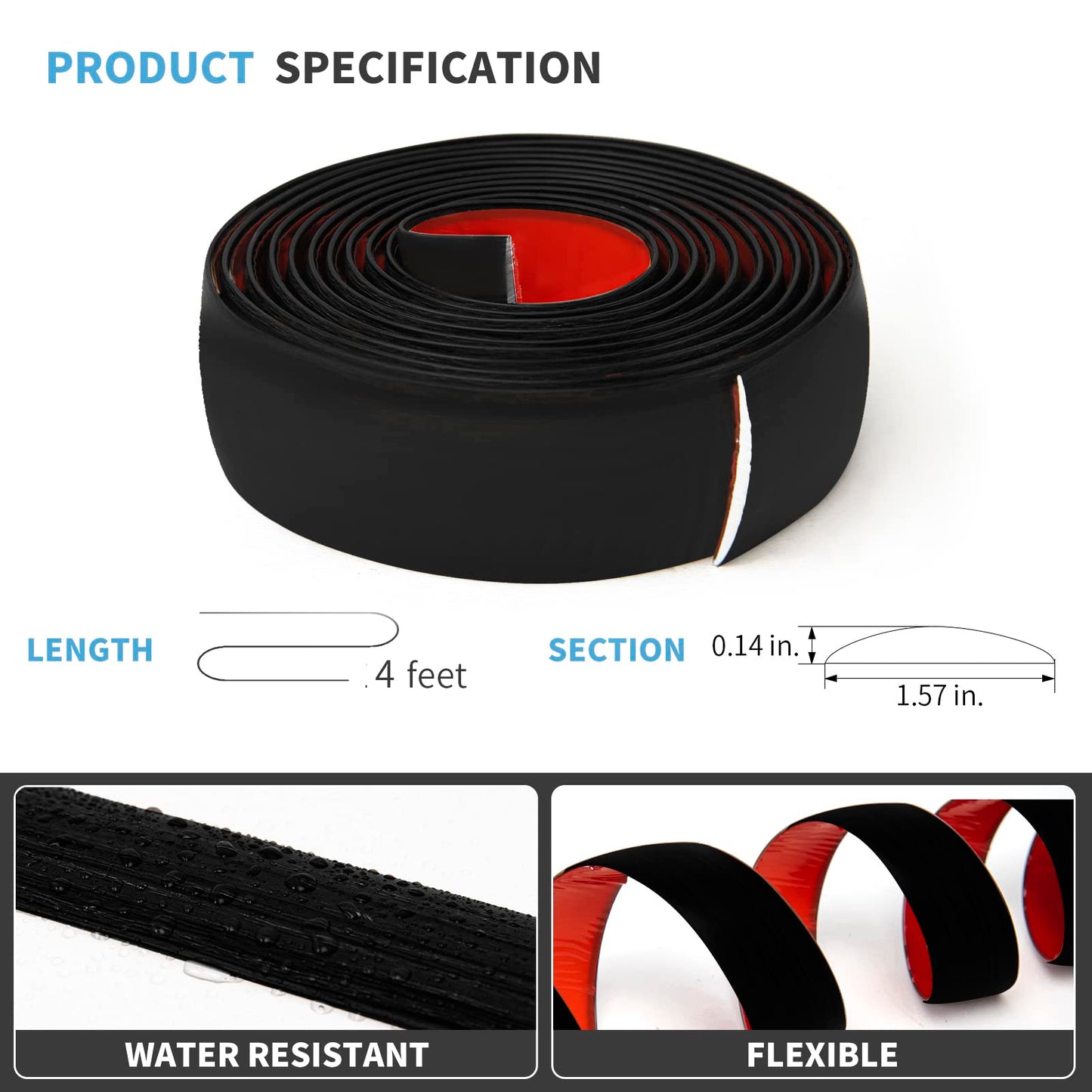 Art3d 4 FT Self Adhesive Vinyl Floor Transition Strip, Laminate Floor Strip Floor Flat Divider Strip for Joining Floor Gaps,Carpet Threshold Transition,Floor Tiles（1.57in, Black）