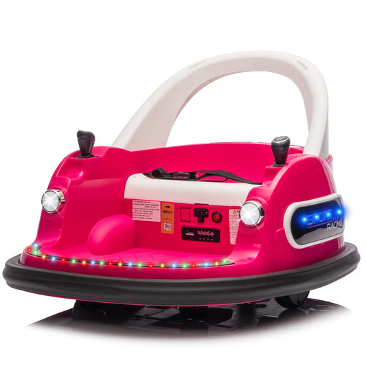 AOKOY Bumper Car for Kids, 12V Kids Ride On Toy with Parent Remote Control, Baby Electric Bumping Car w/ 360 Degree Spin, LED Lights, Rose Pink