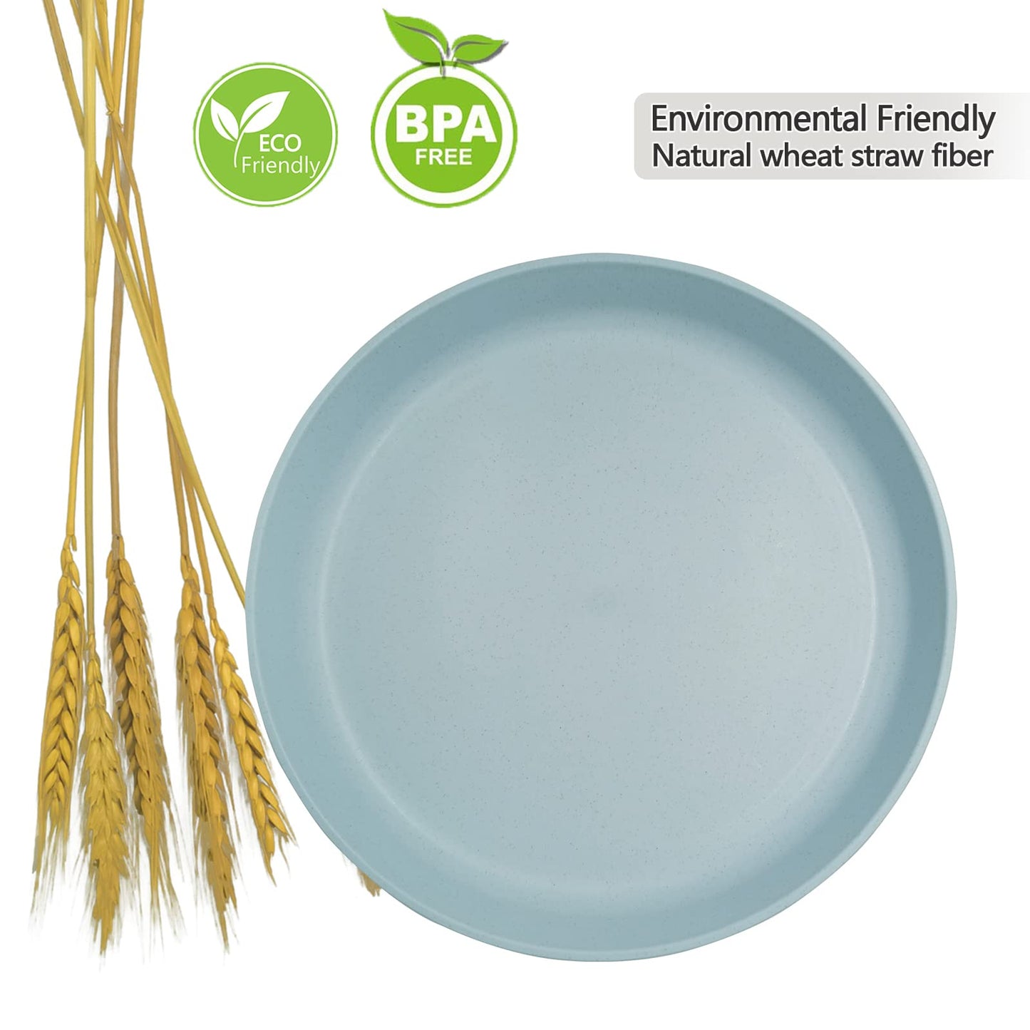 10 Inch Plastic Dinner Plates Set of 8, Wheat Straw Plates Reusable & Unbreakable, Non-Toxic Microwave Safe Plates for Camping, Daily Use, BPA-Free Dishwasher Safe Plate Set