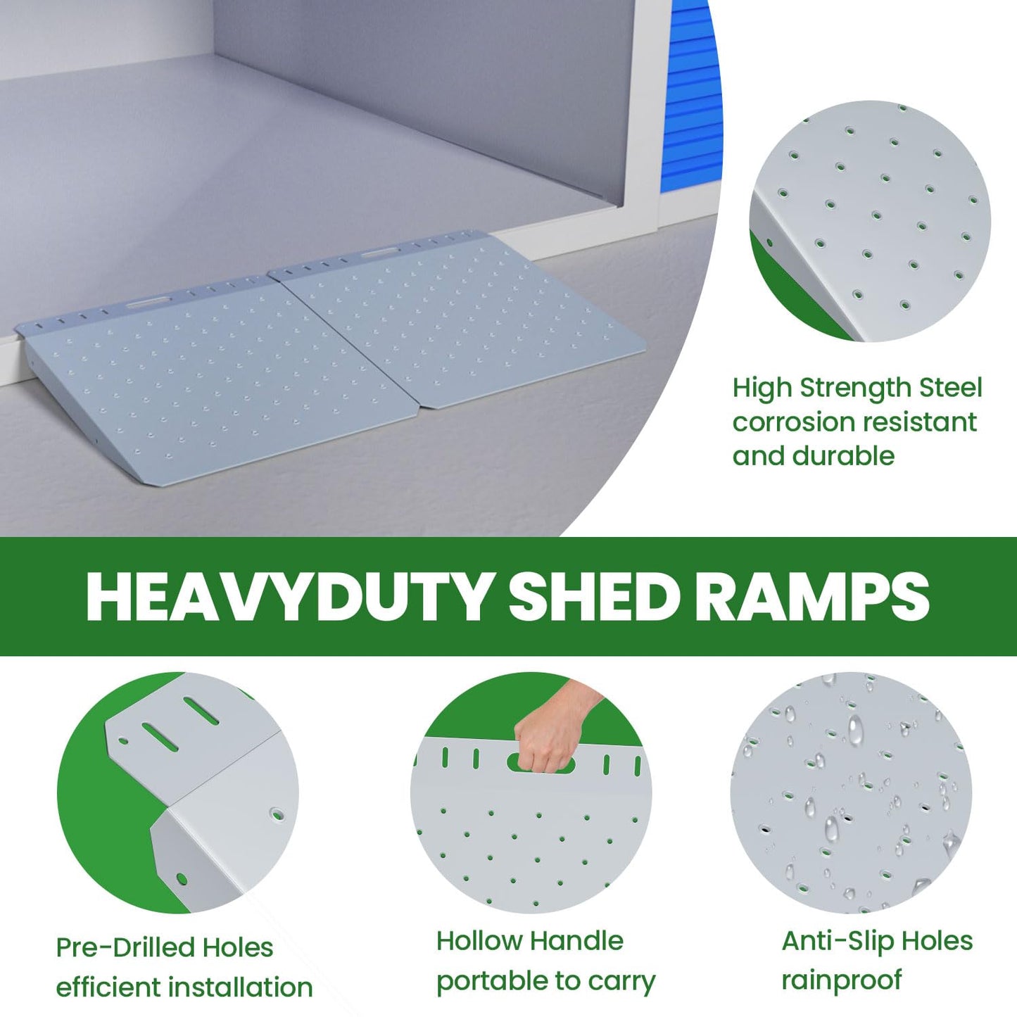 48" Wide Heavy Duty Shed Ramp, 2-Pack 1500 LBS Capacity Anti-Slip Punch Plate Surface Ramp for Riding Lawn Mowers, ATV, Tractors, Motorcycles & Lawn Equipment