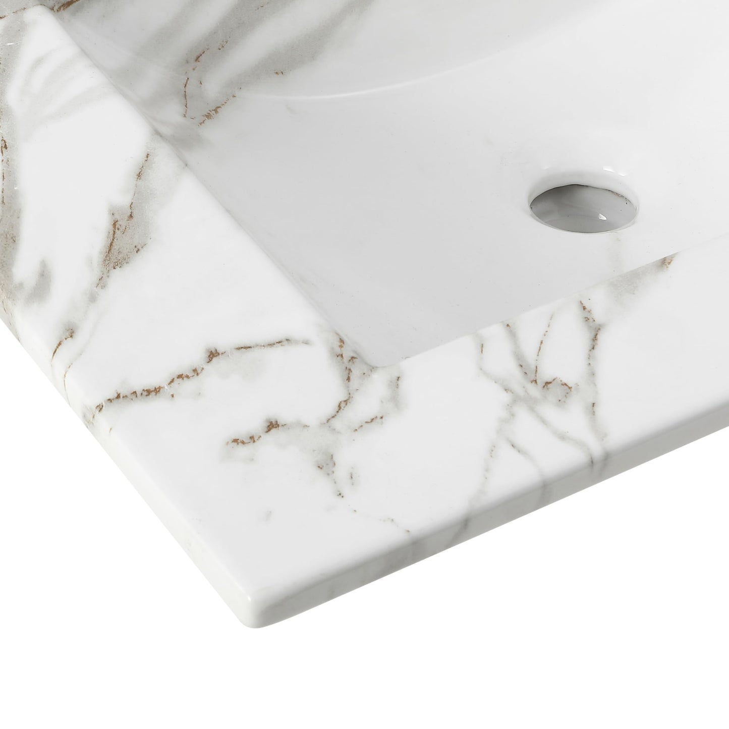 JONATHAN Y SNK1001C Ancillary 3-Hole 24 in. W x 18.25 in. D Classic Contemporary Rectangular Ceramic Single Sink Basin Vanity Top, White Marble Effect