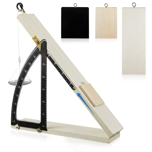 Inclined Plane Friction Set Adjustable 0° to 45° Apparatus for Physics Education with Wood and Aluminum Boards and Weight Hanger, Angle Control Motion Studies Force Resolution Lab Equipment for School