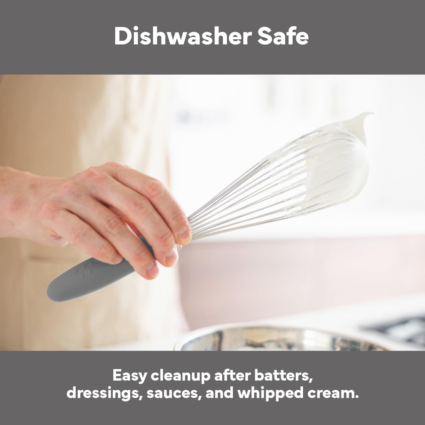 Misen Stainless Steel Balloon Whisk - Dishwasher Safe - Ergonomic Silicone Grip, Versatile Cooking Whisk for Eggs, Durable Construction - Professional-Grade Kitchen Tool - Gray