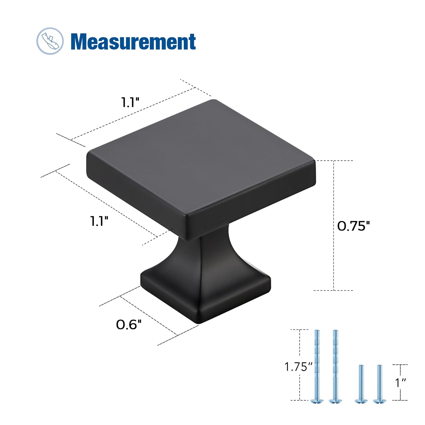 Matte Black Square Cabinet Knobs for Cabinets and Drawers - Kitchen Hardware, 30 Pack