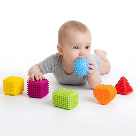 ROHSCE Baby Sensory Balls, Montessori Toys Soft Baby Balls 6 to 12 Months Textured Geometric Shapes for Babies' Sensory Development, Multicolor Bath Gifts Spiky Squeeze Ball for Infant Kids