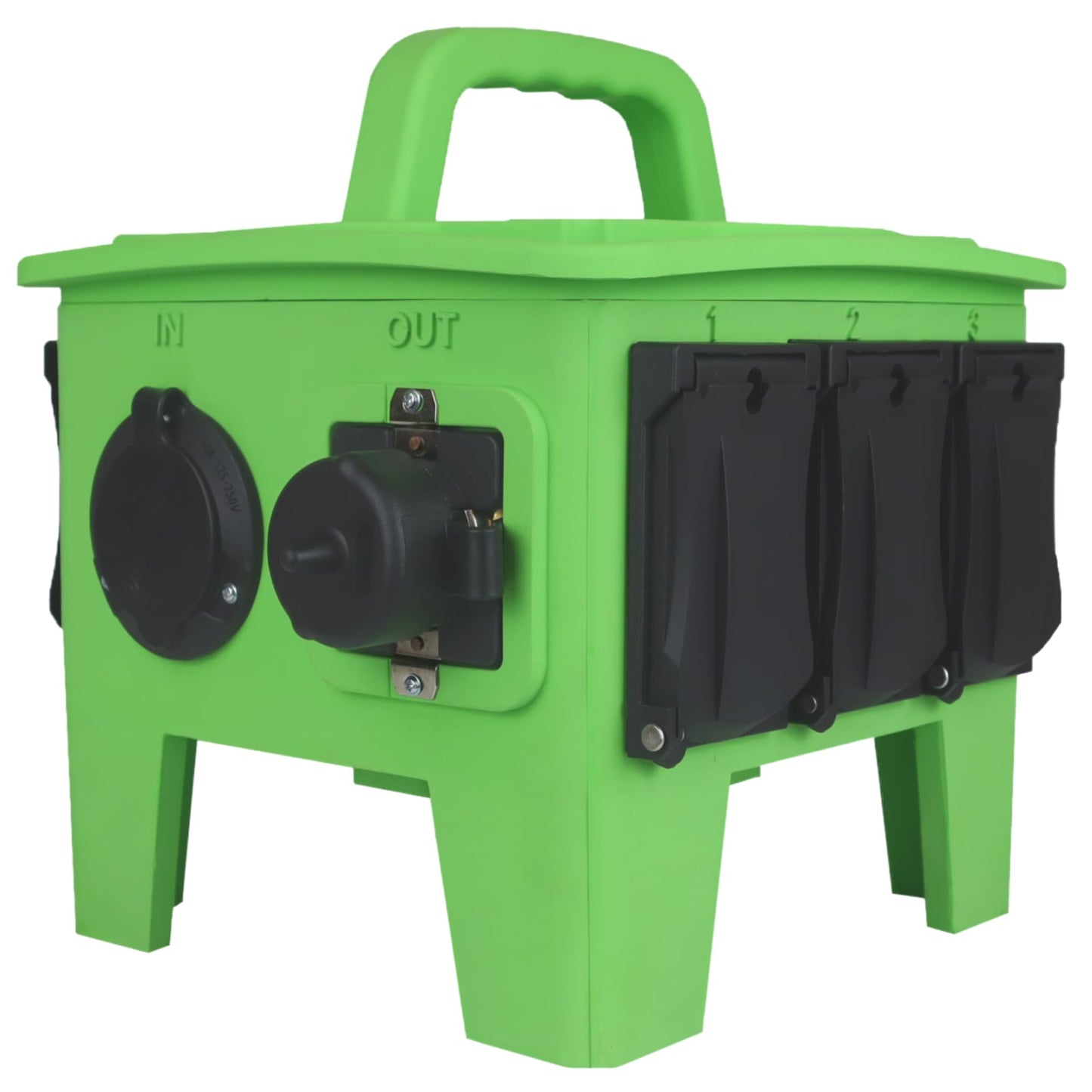 Power Assemblies Power Distribution Box with 50A 125/250V CS6375 Inlet, 50A 125/250V CS6369 Outlet, & 6 20A 125V Duplex GFCI Receptacles