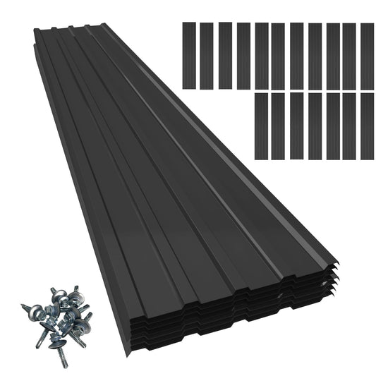 18pcs Roof Flashing Panels, L60.63×W17.72 Inch Corrugated Galvanized Roofing Panels, Porche, carport, shed, Stable, Chicken coop Black
