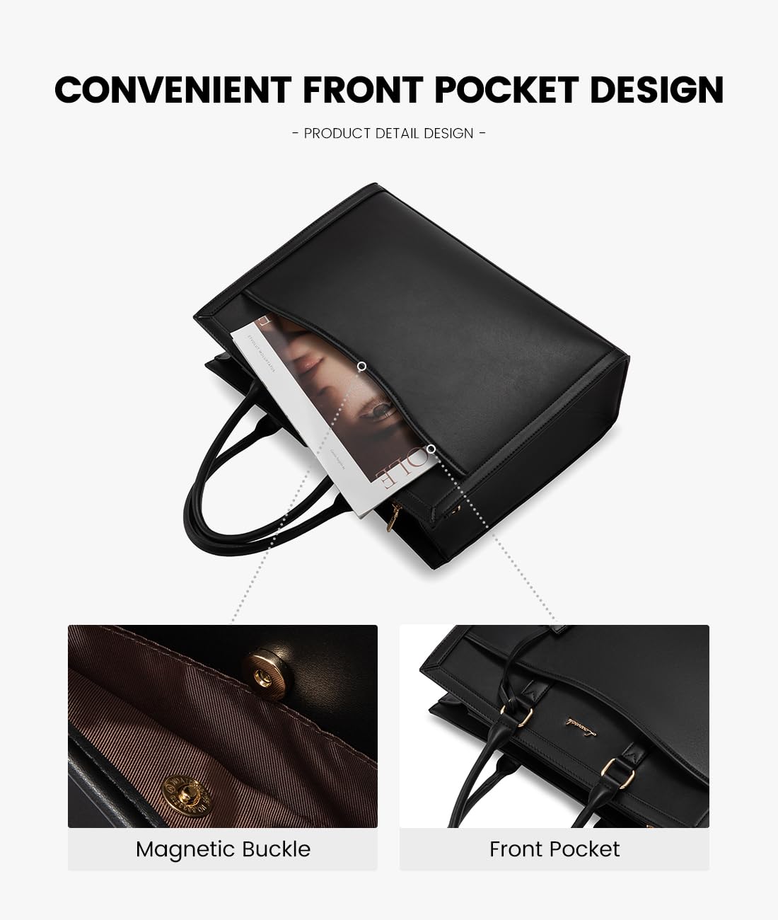 LOVEVOOK Laptop Tote Bag for Women, Leather Office Work Bag Briefcase fit for 15.6 inch Laptop, Large Teacher Computer Bag Handbag,2pcs Set Leather/Black