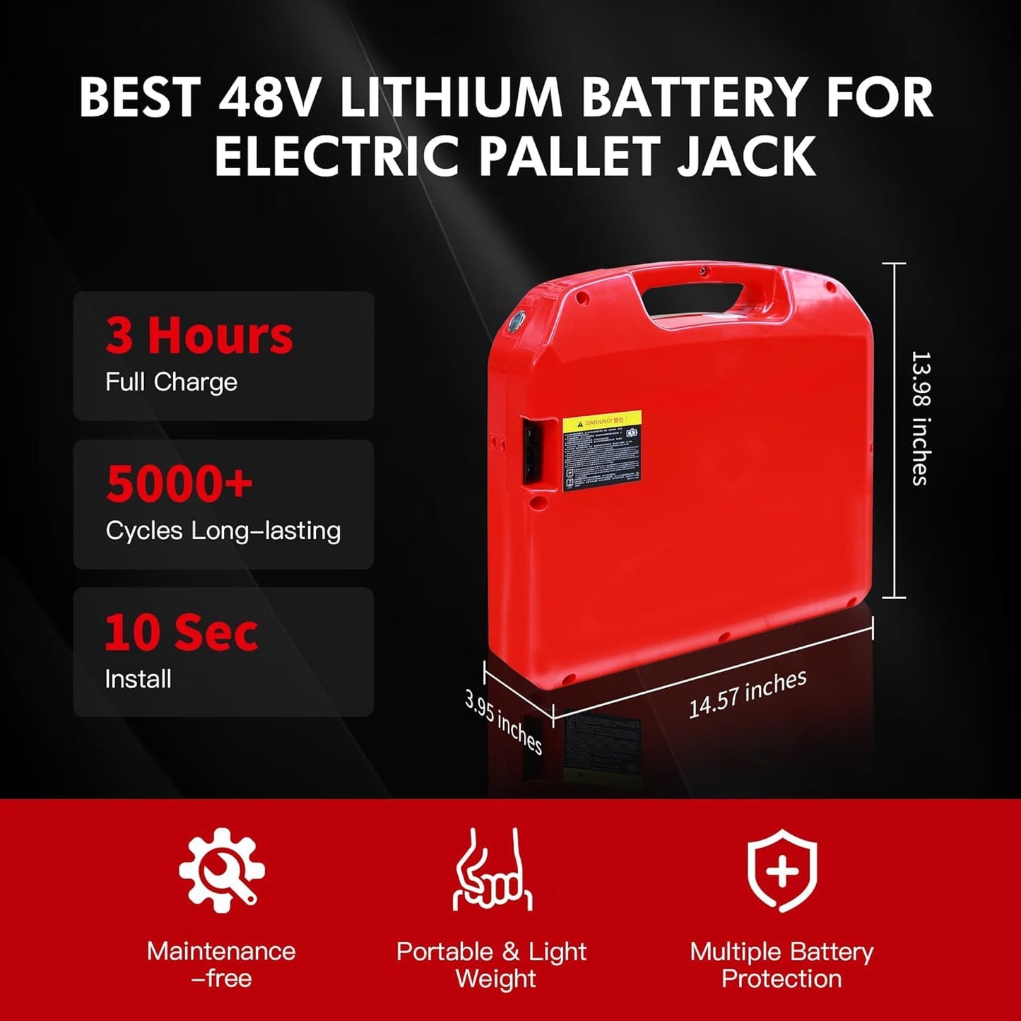 Electric Pallet Jack Battery, 48V 20Ah Forklift Lithium Battery for Heli/JIALIFT CBD20J-LI, 5000+Cycles, Built-in Smart BMS with Multiple Protection, Easy to Use & Carry