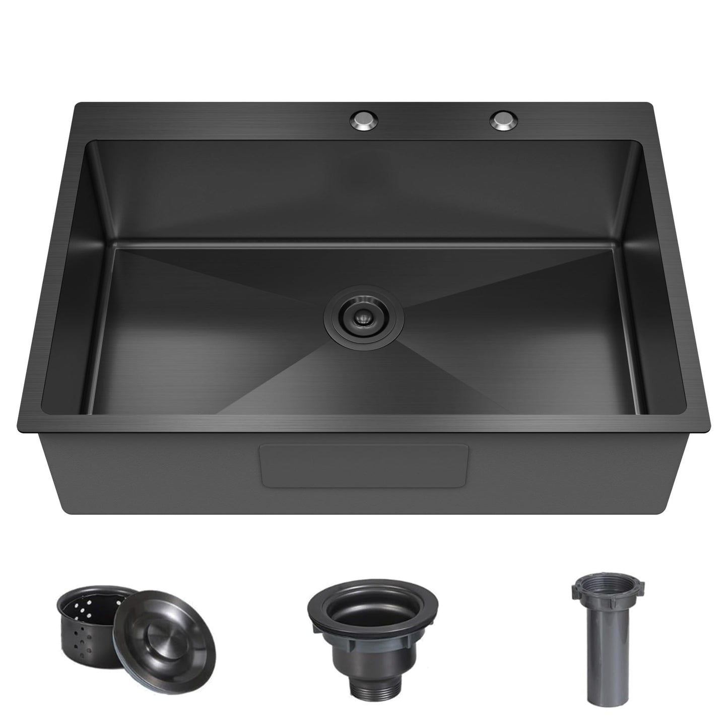 KOXKING 33x22x9 Inch Drop In Deep Single Bowl Kitchen Sink (Topmount), 16 Gauge SUS304 Stainless Steel Black Modern Handmade Sink