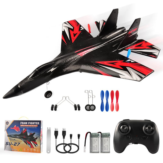 Fremego SU27 RC Plane, 2.4GHZ RC Airplane Ready to Fly Remote Control Airplane W/ 2 Batteries & 6-axis Gyro Stabilizer, 2CH RTF Hobby RC Glider for Beginners Kids Boys Girls Adults