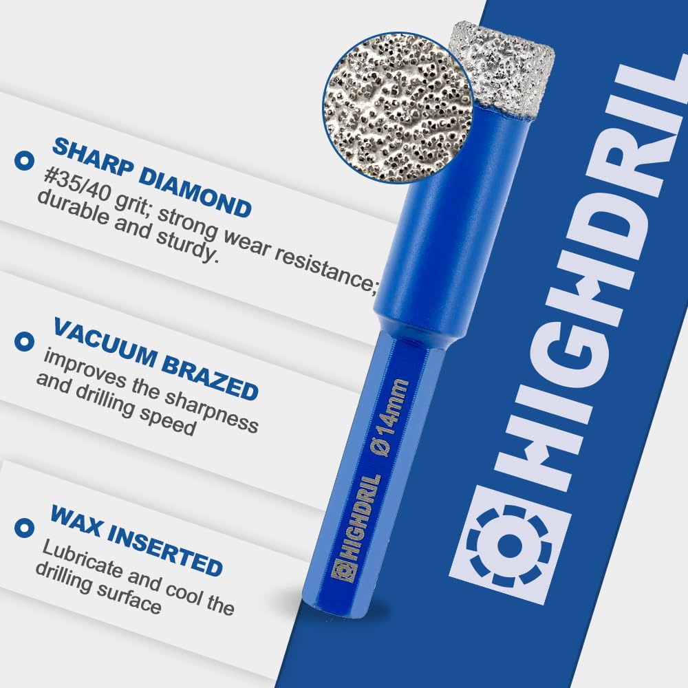 HIGHDRIL 13Pcs Diamond Hole Saw Kit and Dry Diamond Tile Drill Bit with Hex Shank,HIGHDRIL