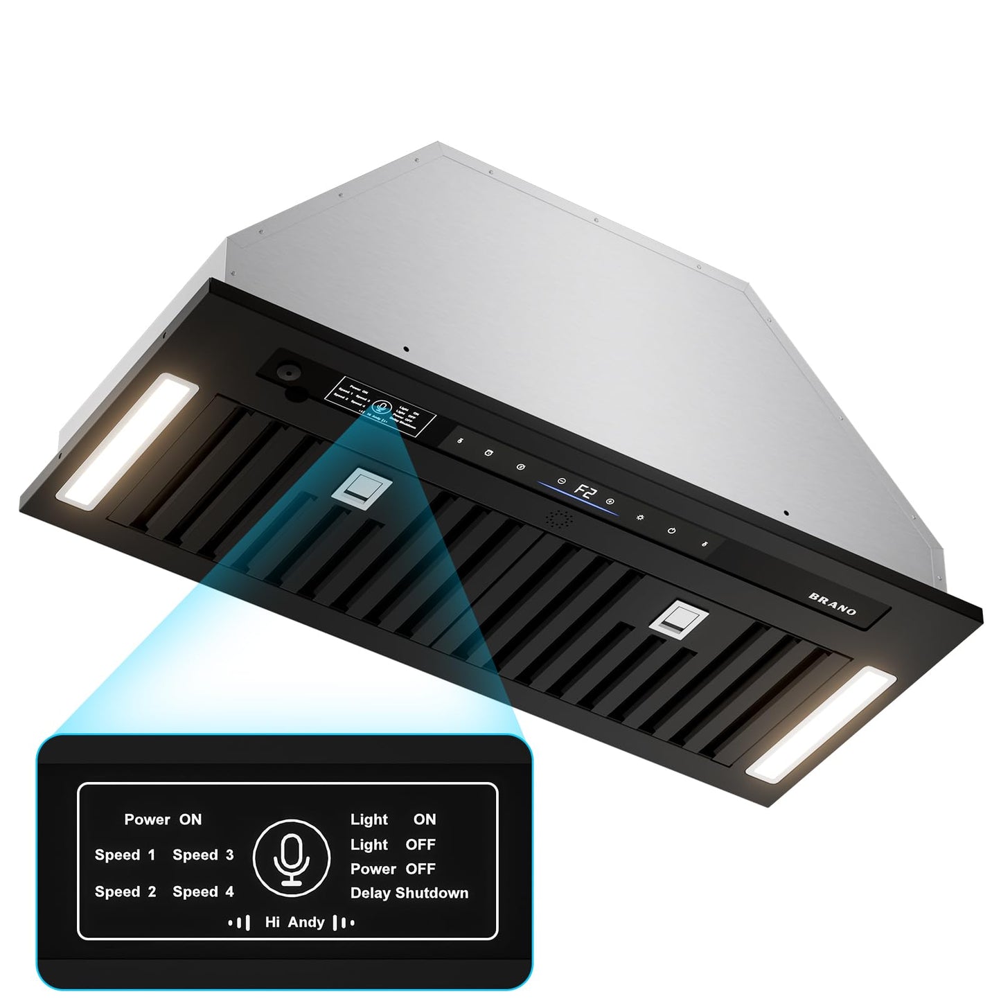 BRANO Range Hood Insert 30 Inch, 900 CFM Voice/Gesture/Touch Control Build-in Kitchen Hood Vent with 4 Speed Exhaust Fan, Memory Mode, Adjustable Lights, Ducted/Ductless Convertible