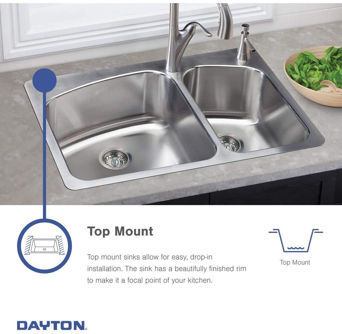 Elkay Dayton D125223 Single Bowl Drop-in Stainless Steel Sink, Satin, 25 x 22
