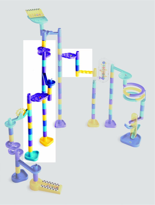Discovery Toys MARBLEWORKS Add-On Set | Additional Pieces Compatible with Our Starter, Deluxe, Ultra Deluxe Sets (Not Included) | Comes with 30 Colorful Posts, 2 Bases, 3 Ramps, 6 Marbles