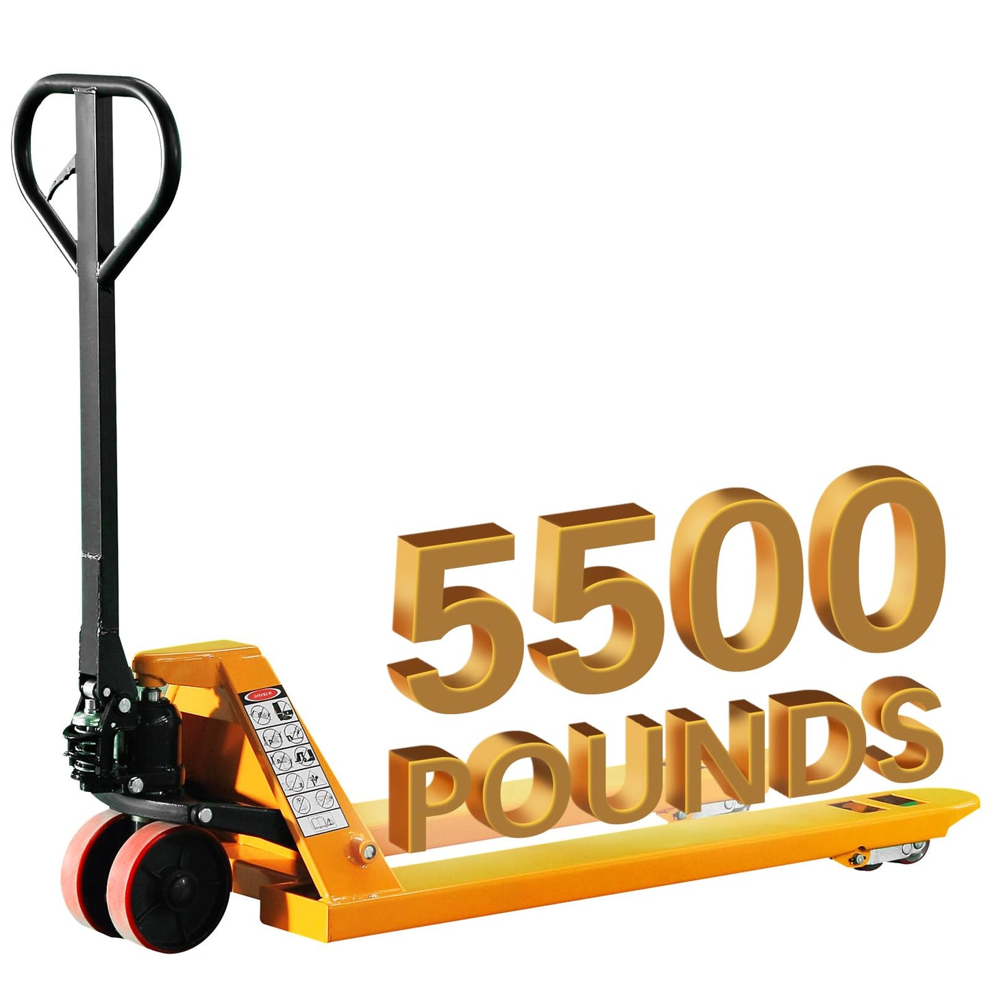 UNISOAR Industrial Duty Pallet Jack Truck with 27" W x 48" L Forks, 5500Lbs. Capacity, Dual PU Wheels, General Purpose Manual Pallet Truck for Warehouse, Manufacturing and Retail
