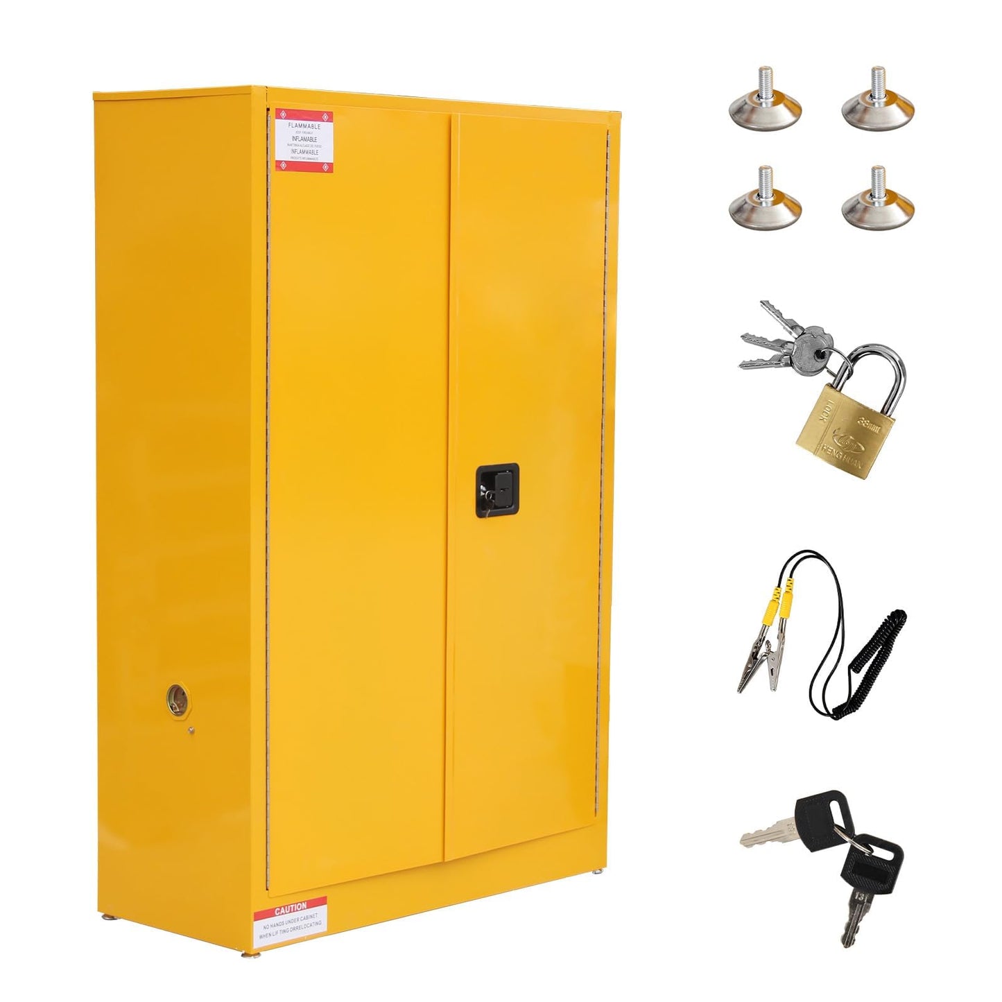 ExploreHorizon 45 Gal Flammable Safety Cabinet, 43" x 18" x 65" Galvanized Steel Flammable Liquid Storage Cabinet with 2 Adjustable Shelves 2 Manual Doors for Industrial Use, Yellow