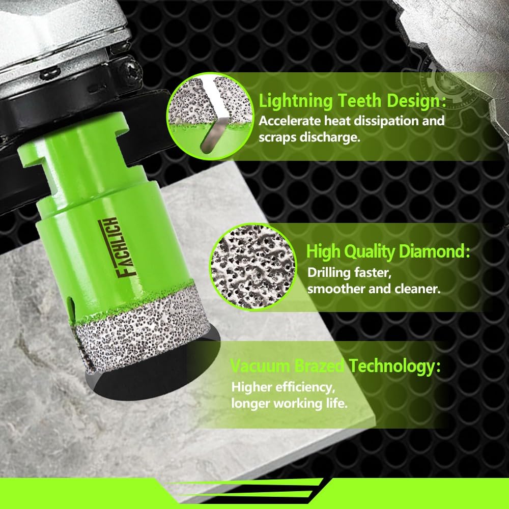 Tile Hole Saw Kit Diamond - (6/8/10/25/35/50/75/127mm Drill Bits+Finger Bit+Chamfer Bit+Adapter+Tile Blade) Diamond Hole Saw Kit for Porcelain Ceramic Marble Brick Granite,5/8"-11 Thread