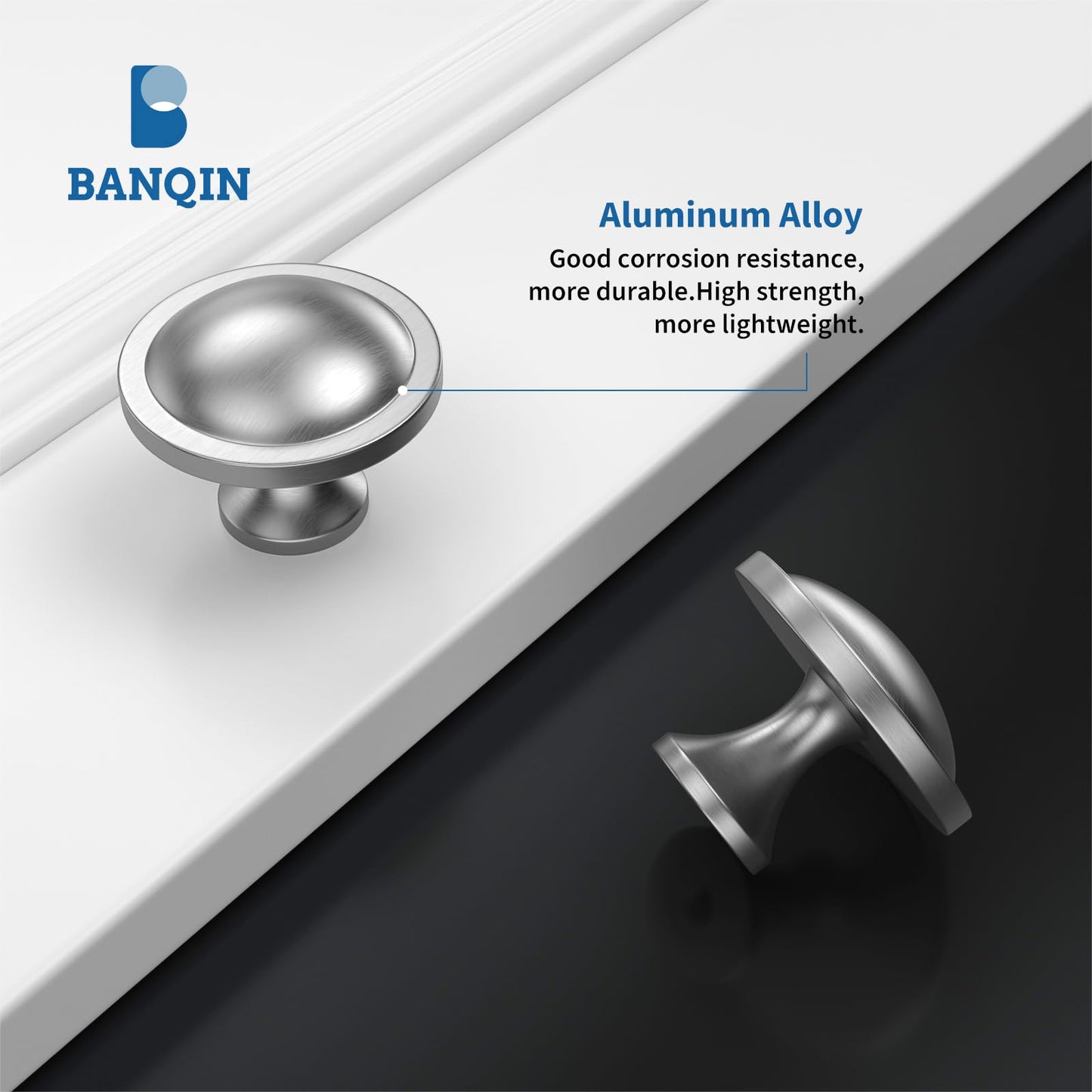 Banqin 10 Pack Brushed Nickel Cabinet Knobs Round Silver Drawer Knob Kitchen Hardware for Dresser Diameter 1-1/2 Inch