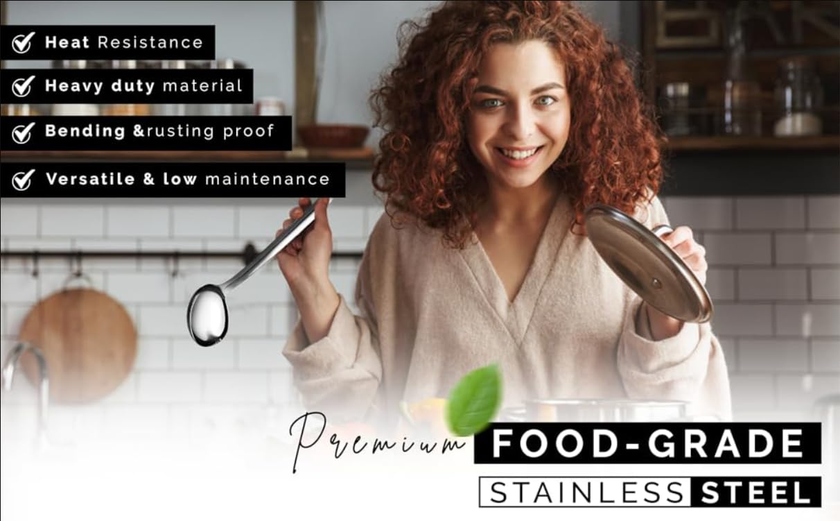 Stainless Steel Cooking Utensils Set 9 Piece, Kitchen Utensil Set Stainless Steel, Metal Cooking Tools Set, Heat Resistant, Dishwasher Safe, Premium Cooking Utensils 13-Inch