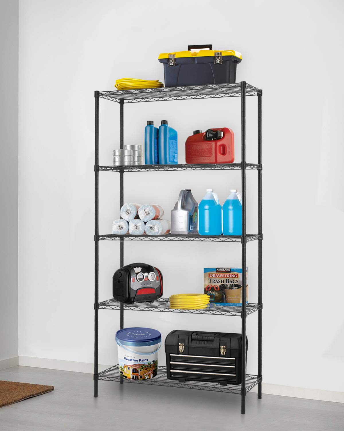 FDW 14" D x 36" W x 72" H 5-Shelf Wire Shelving Adjustable Metal Shelf Large Storage Shelves Heavy Duty Height Commercial Grade Steel Layer Shelf 1250 LBS Capacity,Black