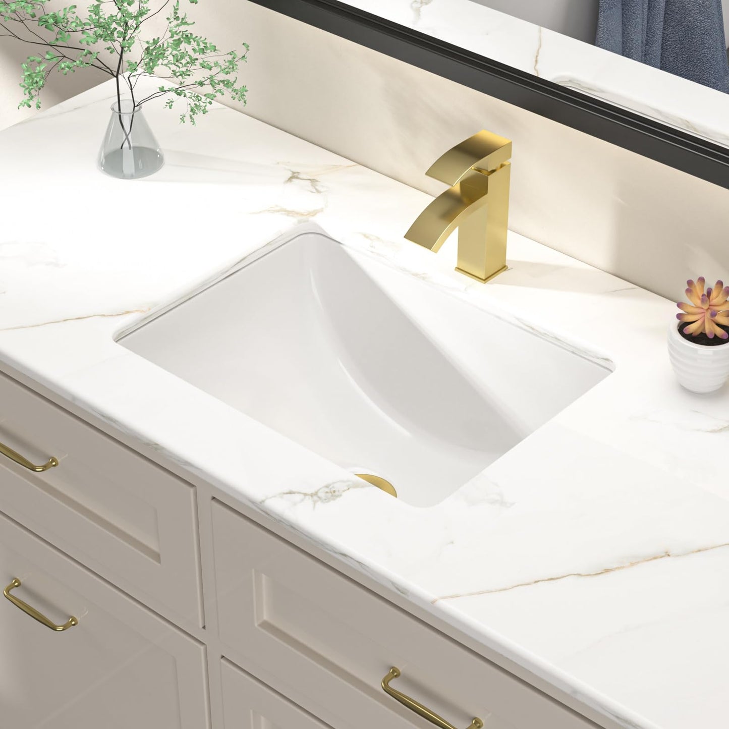 Dcolora Undermount Bathroom Sink Rectangle 18"x14" White Porcelain Ceramic Rectangular Vessel Sink Under Counter Lavatory Vanity Bath Sink Bowl Basin With Overflow