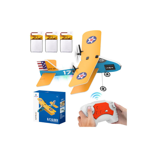 Toileum RC Plane, 2.4Ghz Remote Control Airplane with 3 Batteries & 6-axis Gyro Stabilizer, 2 Channel RTF PT-17 RC Toy, Easy to Fly for Beginners Kids Boys Girls Adults (Yellow)