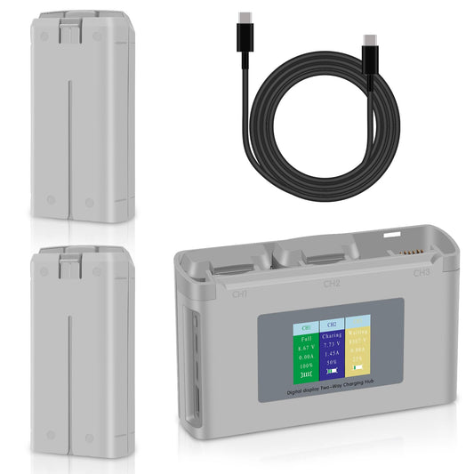 COOLSHOW Intelligent Flight Mini 4K Battery 2 Packs 2400mAh and Smart LED Triple Battery Charger Two-Way Charging Hub Compatible with DJI Mini 2/2 SE/4K/SE