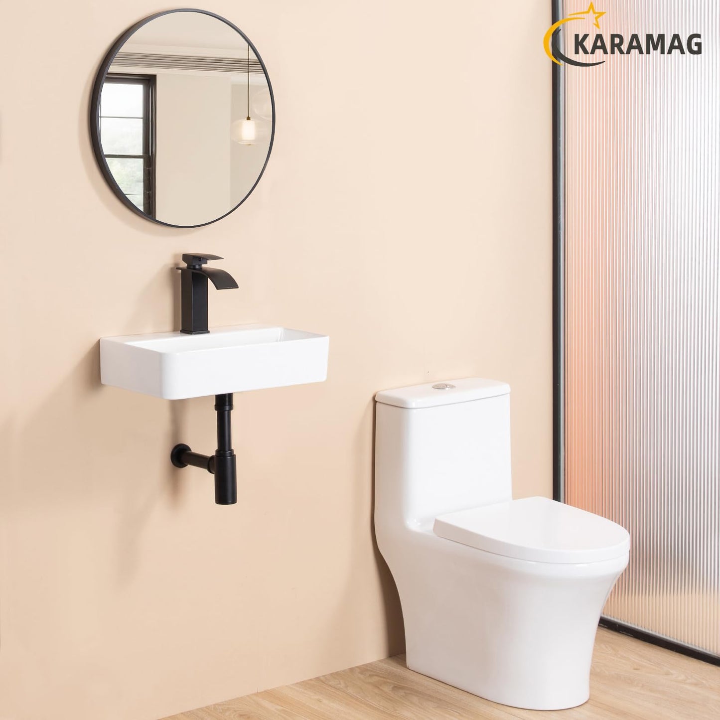 KARAMAG Small Vessel Sink 17.7"x11.2" Wall Mount Bathroom Sink Rectangular White Porcelain Ceramic Floating Tiny Bathroom Wall Mounted RV Sink
