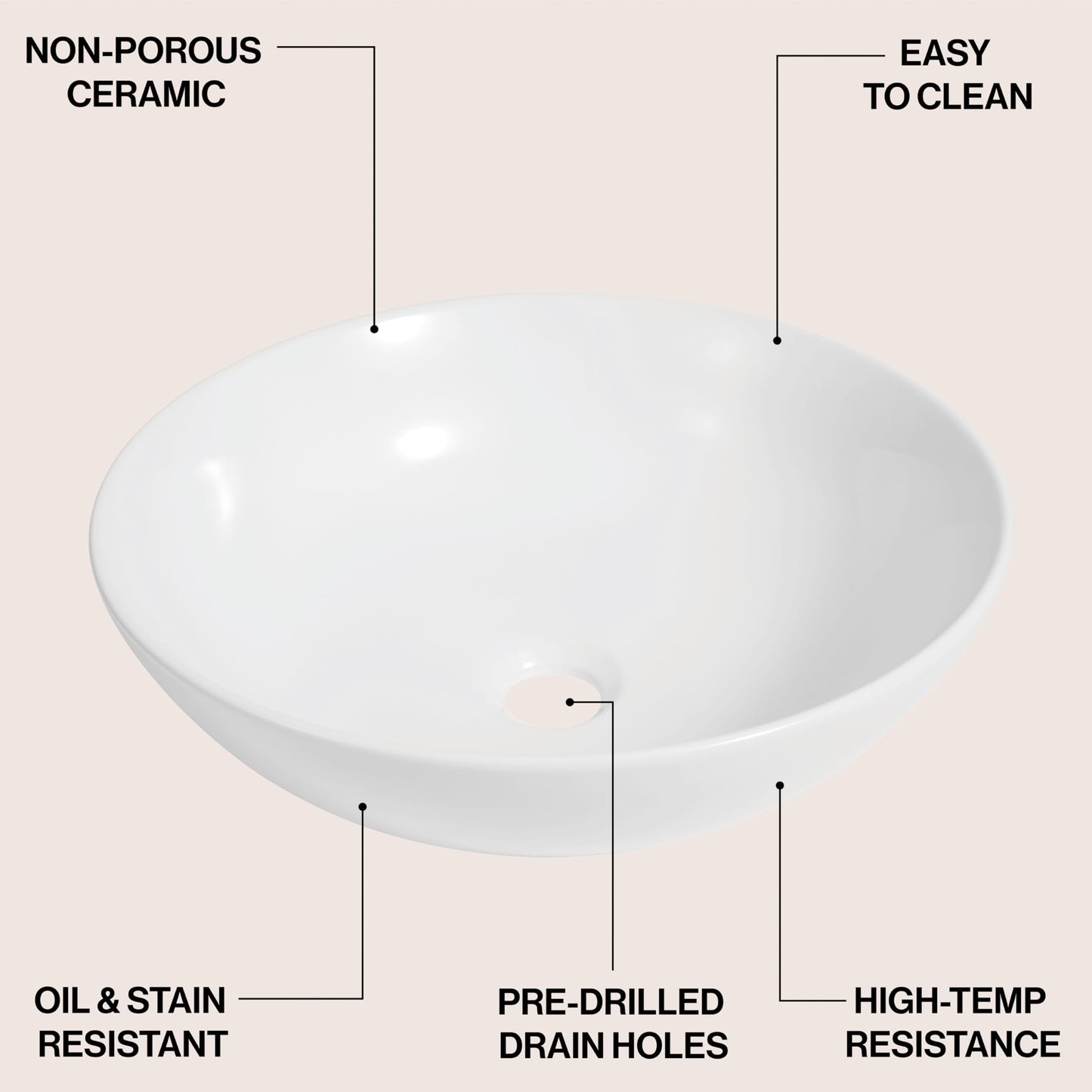 JONATHAN Y SNK1008A Modern Round Ceramic Vessel Sink, 15.5" White Bathroom Sink Above Counter, Contemporary Porcelain Vanity Sink Bowl, Art Deco Vanity Top Basin for Lavatory and Powder Room