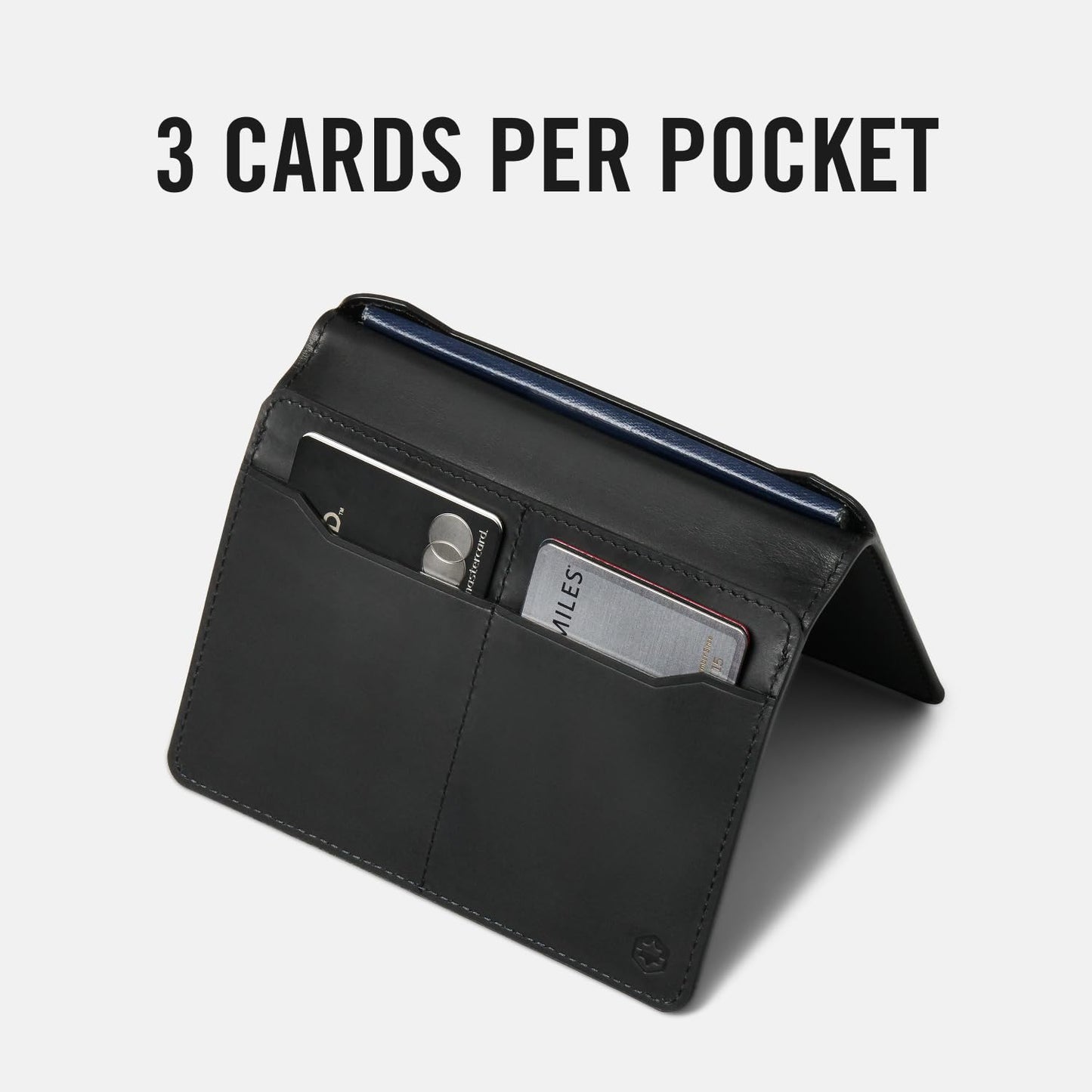 Ridge Passport Holder - Leather Travel Wallet, RFID Protection, Holds Passport, 6 Credit Cards, Folded Cash, And a Boarding Pass (Midnight Black)