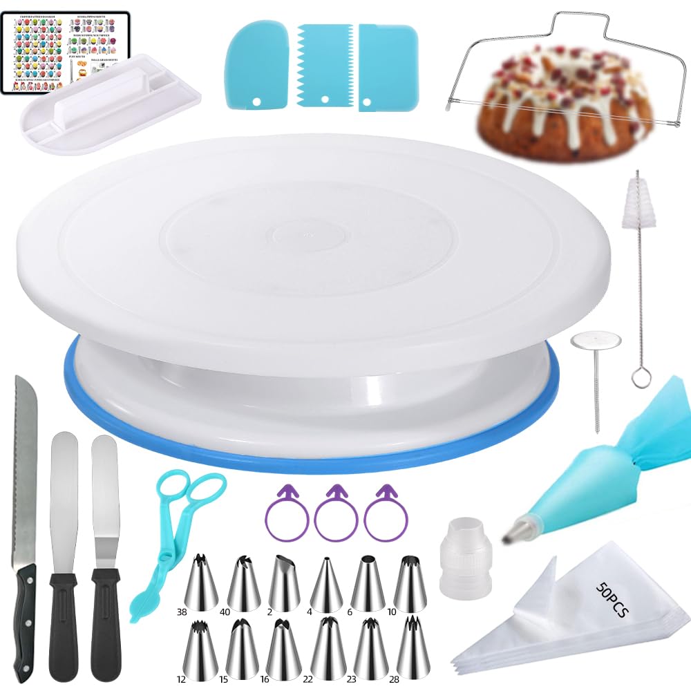 79PCS Cake Decorating Kit with Revolving Cake stand Turntable,Piping Bags and Tips Set for Cake Decorating,Cake Baking Supplies for Beginners Cake Tools Set with Icing Scrapers Spatulas