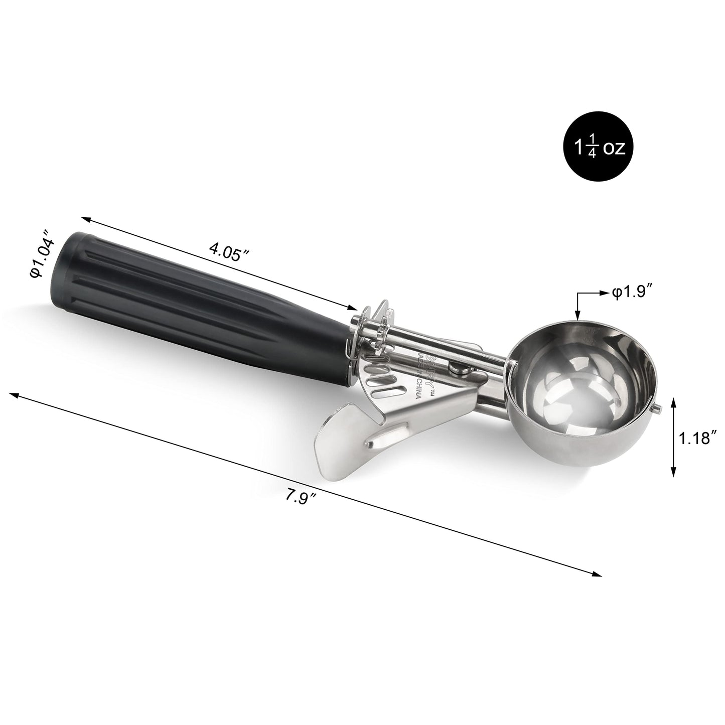 New Star Foodservice 34882 Commercial-Grade Thumb Press Food Disher/Ice Cream Scoop, 18/8 Stainless Steel, 1.25 oz, Size 30, Black