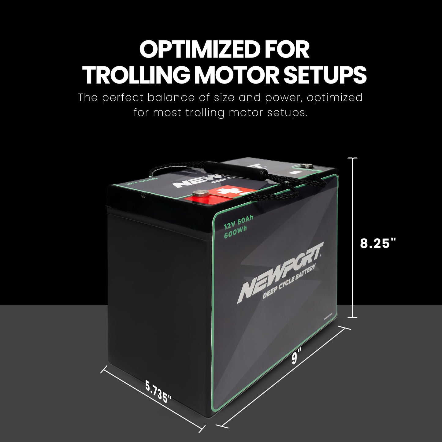 Newport 12V50Ah Deep Cycle Heavy-Duty Marine Battery, Lightweight & Sealed AGM, Trolling Motor Compatible