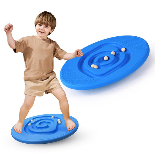 Kids Maze Balance Board - Wobble Trainer for Ski Surf Snowboard, Non-Slip Sensory Rocker Ages 3-12, Core Therapy & Skate Prep Ocean blue