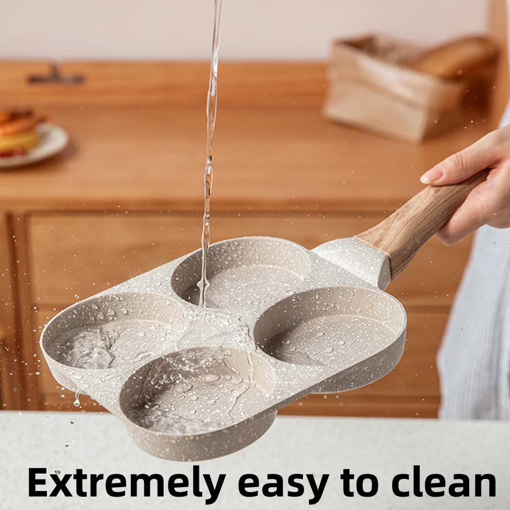 MIUGO Four-Cup Fried Egg Pan, Medical Stone Non-Stick Frying Pan for Breakfast,Divided Egg Omelet Pans Suitable for Gas Stove and Induction Cooker (3-inch eggs)