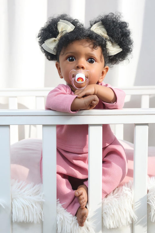 WOOROY Reborn Baby Dolls Girl Black African American - 20 Inch Realistic Newborn Baby Doll in Pink Outfit, Soft Cloth Body with Full Accessories, Gift for Kids Aged 3+