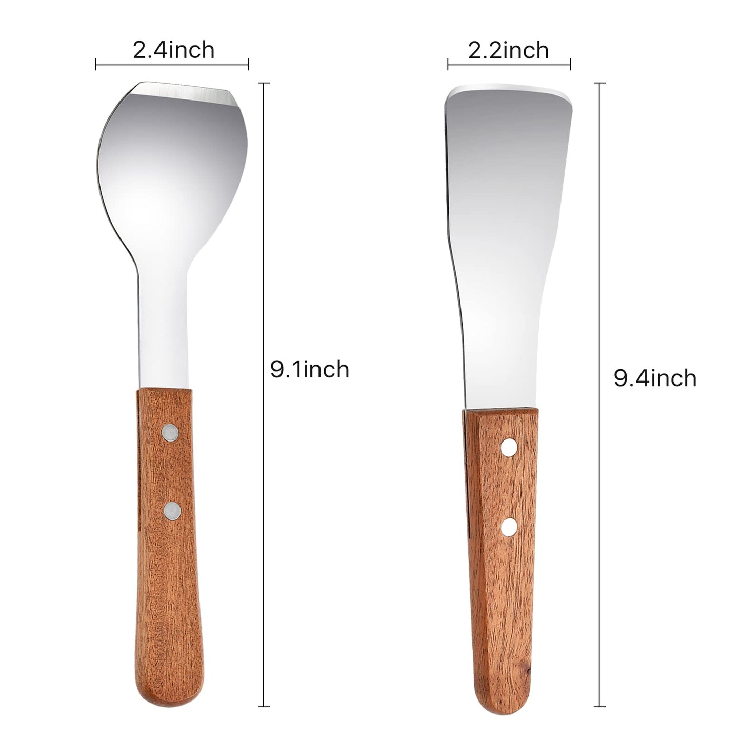 Aemygo 2 Pieces Ice Cream Scoop, Stainless Steel Ice Cream Shovel with Wooden Handle Metal Dessert Spade Butter Blade Cook Cake Scraper for Kitchen Party Wedding