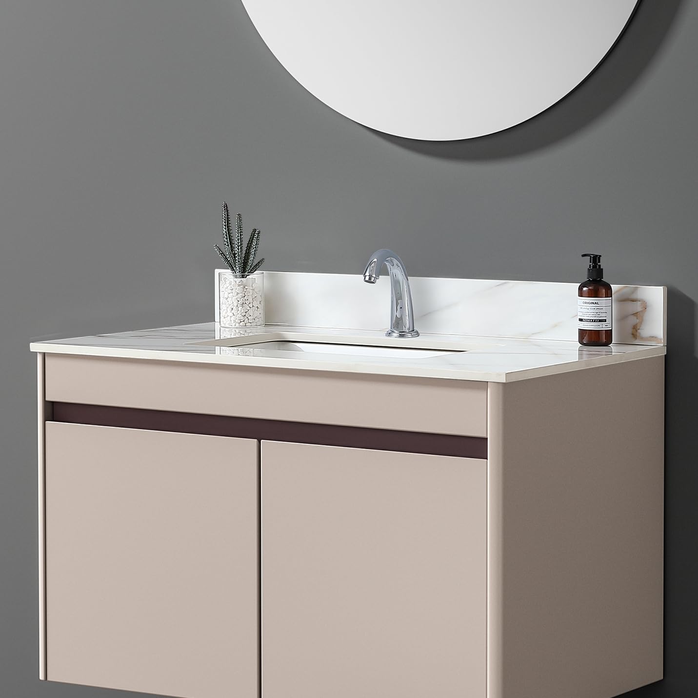 37" Bathroom Vanity Top with Ceramic Undermount Sink & Backsplash,Calacatta Gold Sintered Stone Counter Top, Single Hole Vanity Sink Top