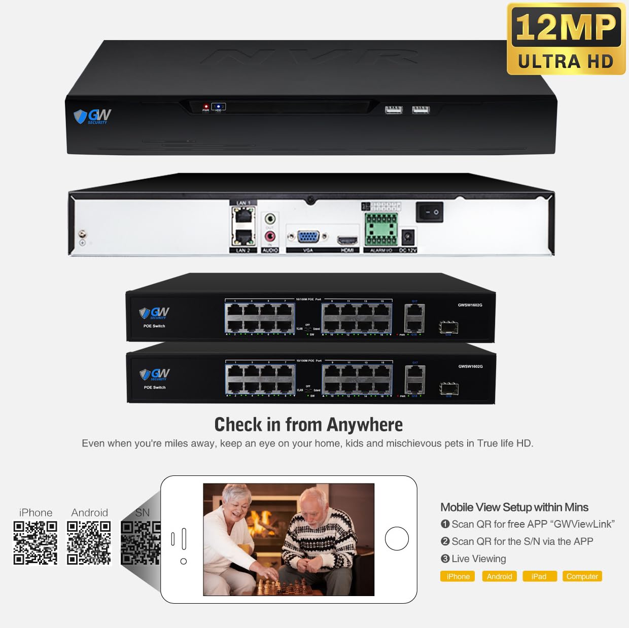 GW Security 32 Channel NVR UltraHD 4K Face Recognition NDAA & TAA Compliant Security Camera System with 32 x 8MP @25FPS Outdoor & Indoor PoE Dome Cameras, 10 Smart AI Functions