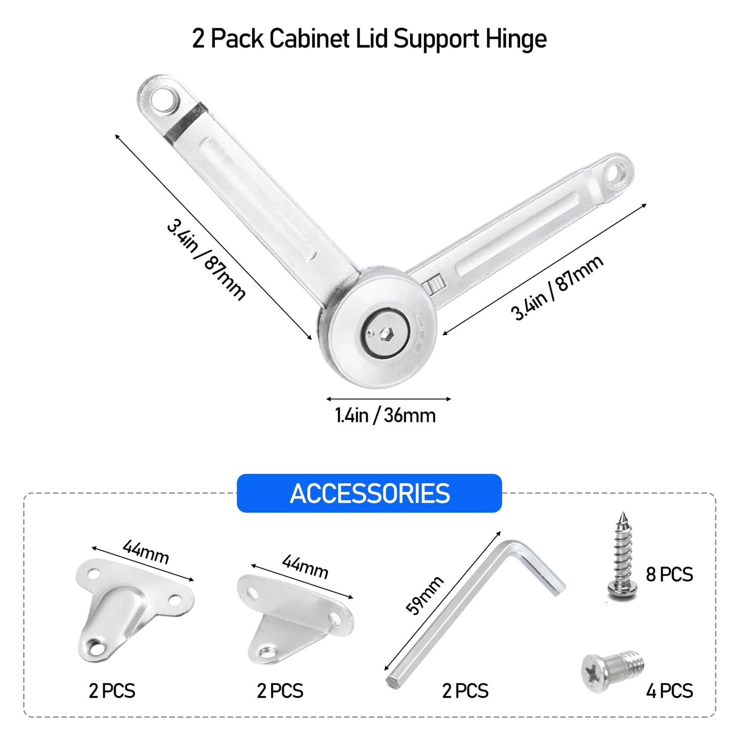 KIBBEH 2 Pack Cabinet Lid Support Hinge, 50 lb Soft Close for Toy Box, Chest, Cabinet and RV, Heavy Duty Hydraulic Up and Down Motion, Max 360 Degree Opening