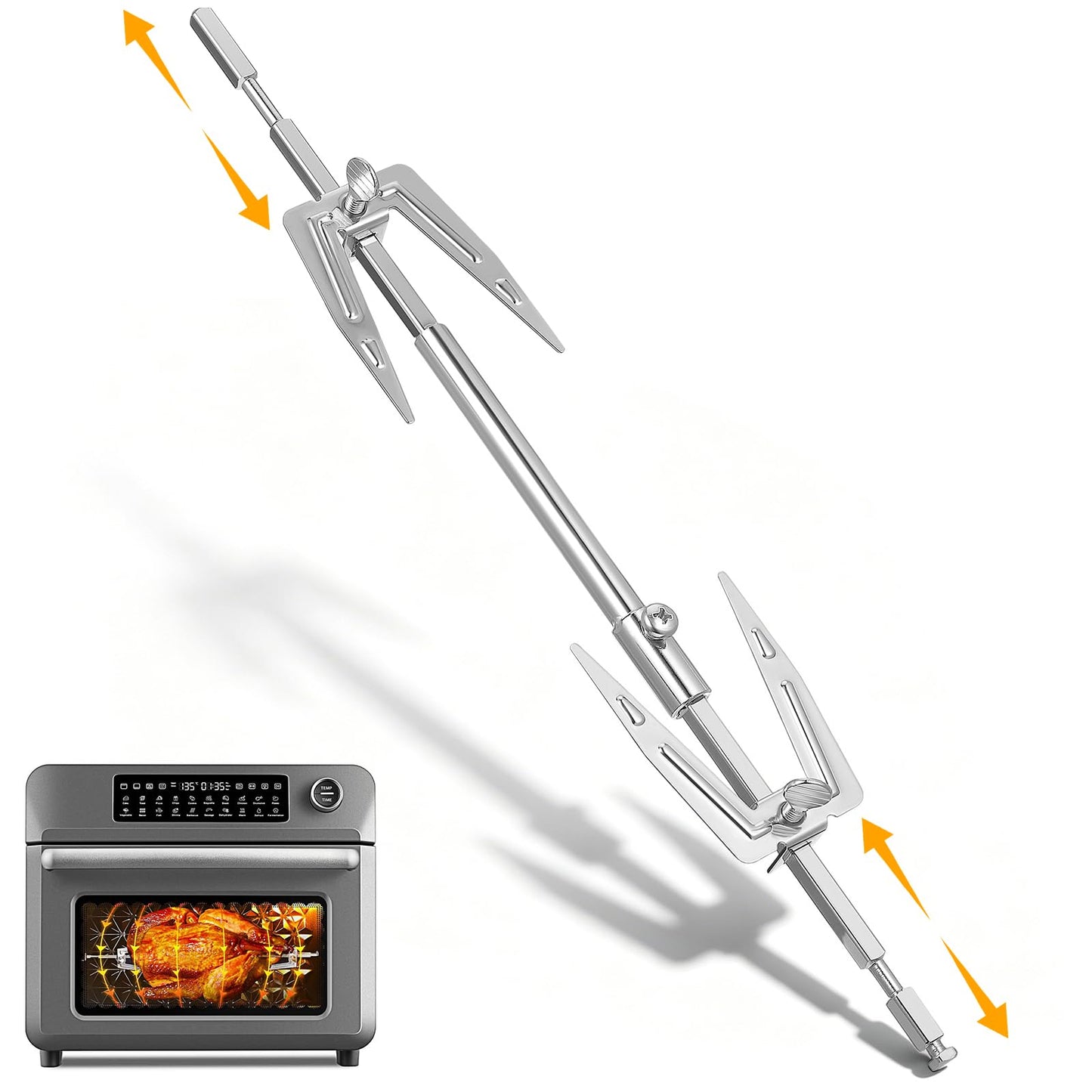 Abaodam Adjustable Rotisserie Fork 1/4 inch Rotisserie Spit Rod for Air Fryer, Stainless Steel Replacement Meat Fork, 15” Telescopic for Oven Air Fryer Accessory