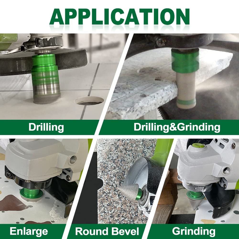 KURSTOL Tile Hole Saw Kit - 11pcs Diamond Core Drill Bits 6/6/25/35/50/65/75/102mm+2" Beveling Chamfer Bit+4.5" Blade Cutting Disc+SDS Shank to 5/8-11" Thread for Porcelain Ceramic Granite Marble