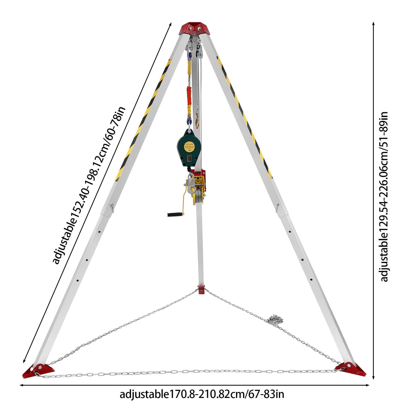 Confined Space Tripod Kit, Rescue Tripod with Winch Mount and Long Steel Wire, Adjustable Rescue Tripod Fall Arrester Triangular Support Bracket and Ring Protection Chain